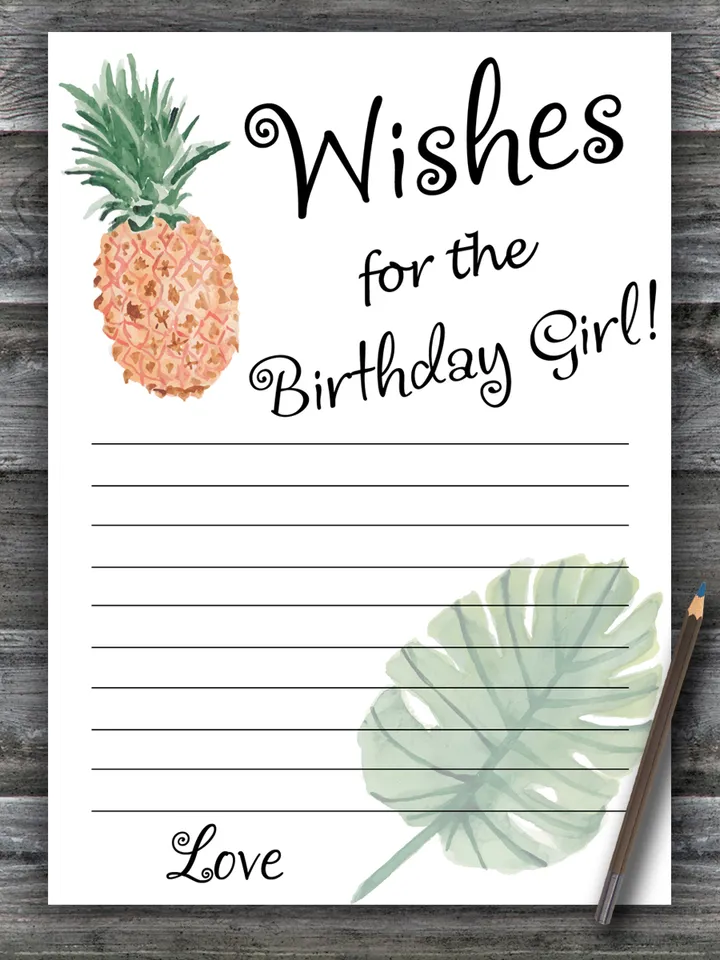 Pineapple Wishes for the birthday girl,Adult Birthday party game printable-fun games for her-Instant download