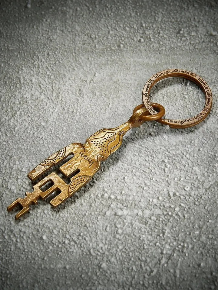 Gandhanra Antique Tibetan Amulet Keychain,The Key of Heart, Trantic Buddhism Dharma, Himalayan Style Pendant,Made of Pure Brass