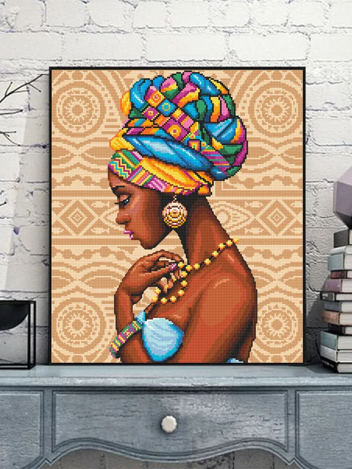Beautiful african woman portrait cross stitch pattern PDF Modern cross stitch chart, African wall art, Instant download PDF, Home decor #O1