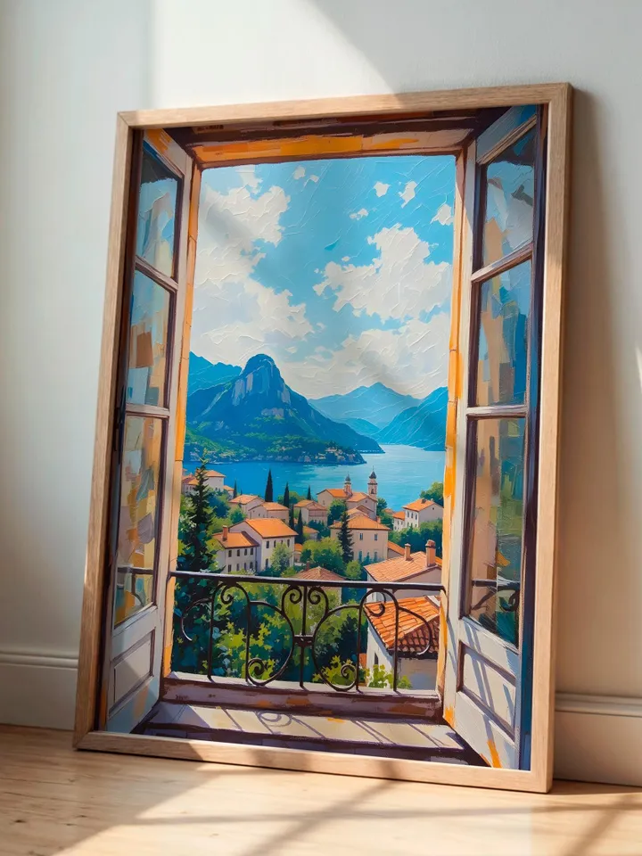 Open Window Lake Como Art Print Henri Matisse Style Fauvist Exhibition Poster Italian Mediterranean Patio Scene Digital Download Decor HMS2