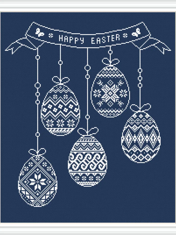 Easter eggs cross stitch pattern PDF download Monochrome sampler cross stitch chart for beginner, Happy Easter pattern digital PDF #T44