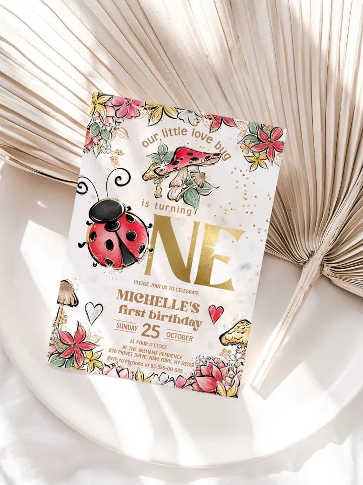 Editable Lady Bug First Birthday Invitation; Any age Lady bug birthday party template; Cute Girl Birthday Invitation; Instant Download lb1