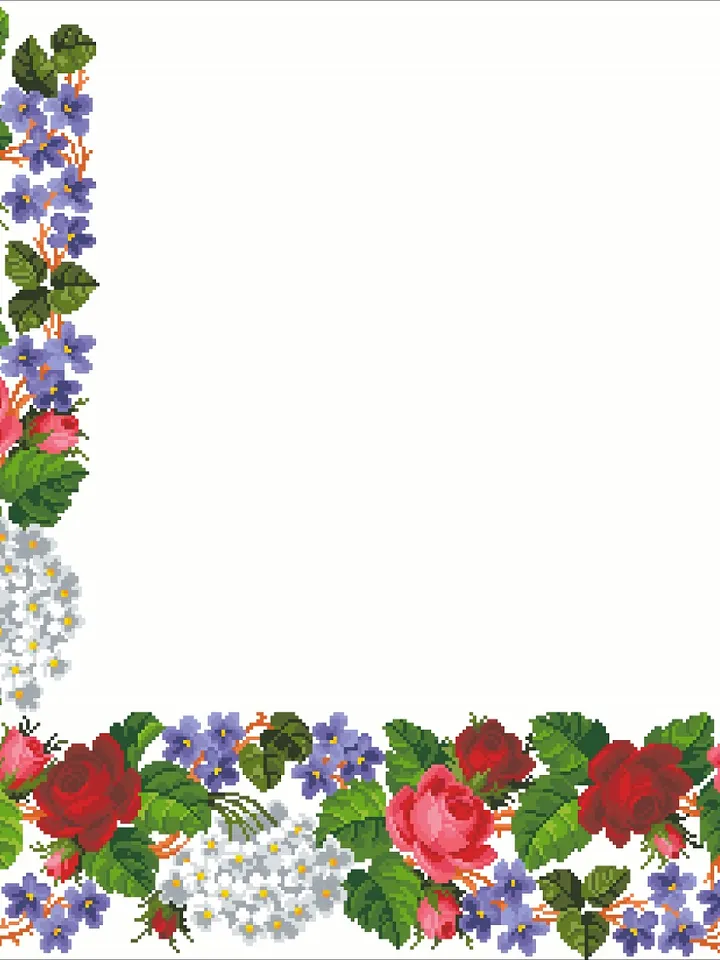 Antique Cross Stitch Pattern Corner of Flowers Counted Digital Download PDF