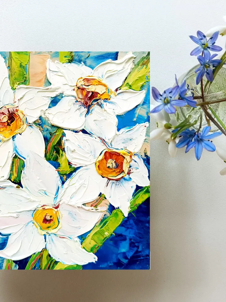 Daffodils Painting flower Impasto Original Art Flower Oil Painting Small Artwork Spring Flower Impressionist Art Gifts by ArtProkopaloSv