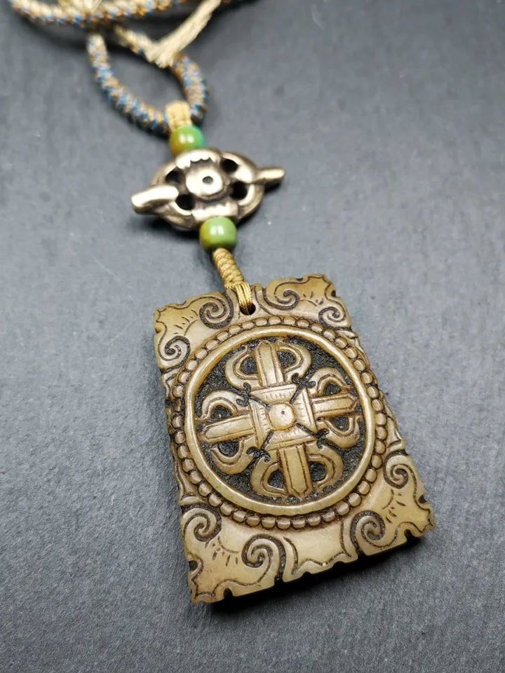 Authentic Cross Vajra Mandala Kapala Pendant,Gandhanra Old Tibetan Amulet,45mm × 36mm