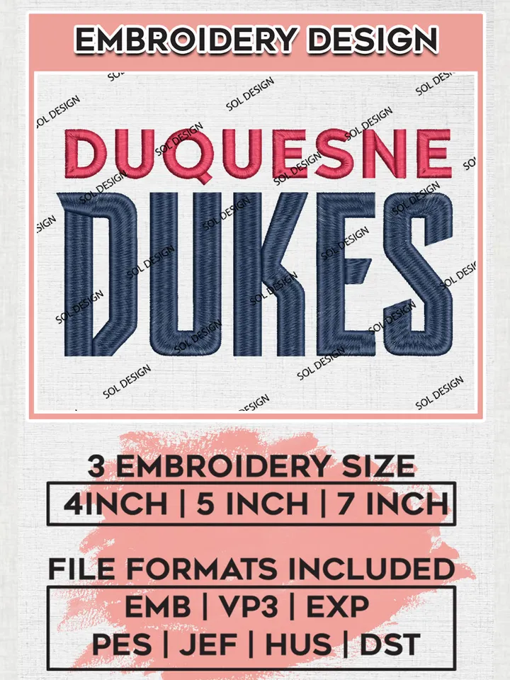 NCAA Duquesne Dukes College Team Writing Logo Embroidery Design Files, NCAA Duquesne Dukes Machine Embroidery, NCAA Teams, 3 sizes, NCAA Machine embroidery designs, Digital Download