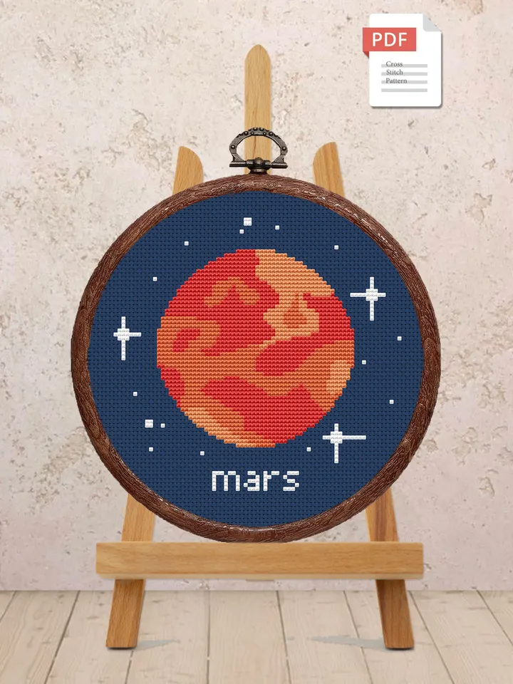 Mars Cross Stitch Pattern, Planets Cross Stitch Pattern, Mars Pattern, Space Cross Stitch Pattern, Solar System Patterns #spc004