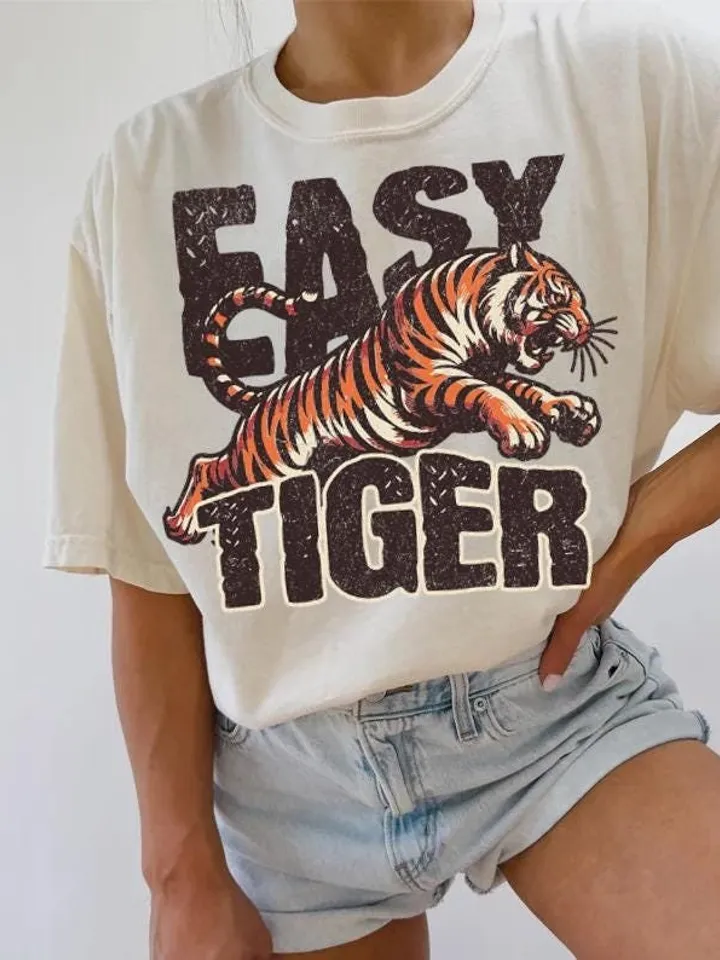 Trendy retro T-Shirt Design – Funny Quote PNG with Tiger Graphic - Humorous Print for sublimation and dtg printing - Vintage girl printable