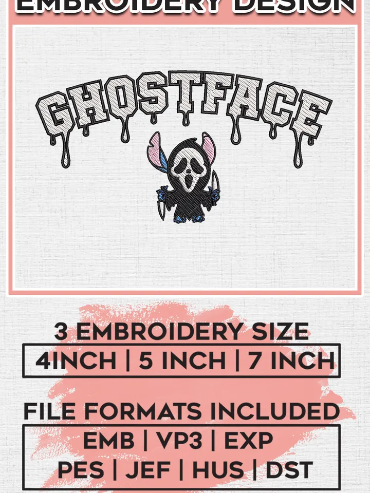Stitch x Ghostface Halloween Drop Name Embroidery designs, Lilo and Stitch Machine embroidery designs, Scream embroidery files, Trick Or Treat Machine Embroidery Digitized Pes Files, Digital Download