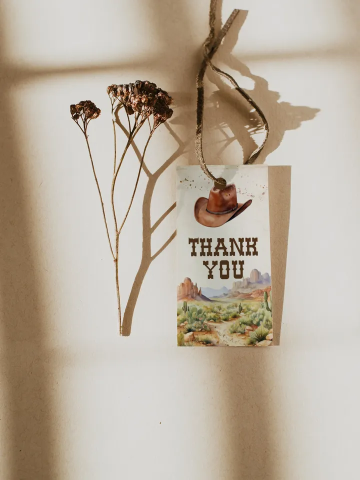 Editable Thank you sticker First Rodeo our little cowboy is one party thank you label; Wild West First Rodeo; How the West was one; FR12