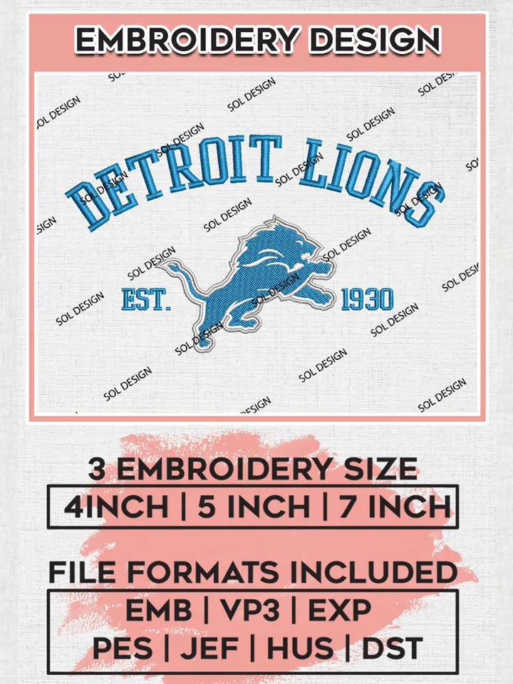 Detroit Lions Est 1930 Embroidery Design Files, NFL Lions, NFL Embroidery Designs, NFL Detroit Lions Machine Embroidery Design, Digital Download