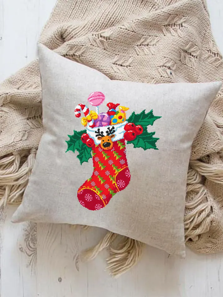 Christmas sock cross stitch pattern PDF download Merry Christmas cross stitch chart, Christmas pattern digital PDF, Stocking with gifts #N30