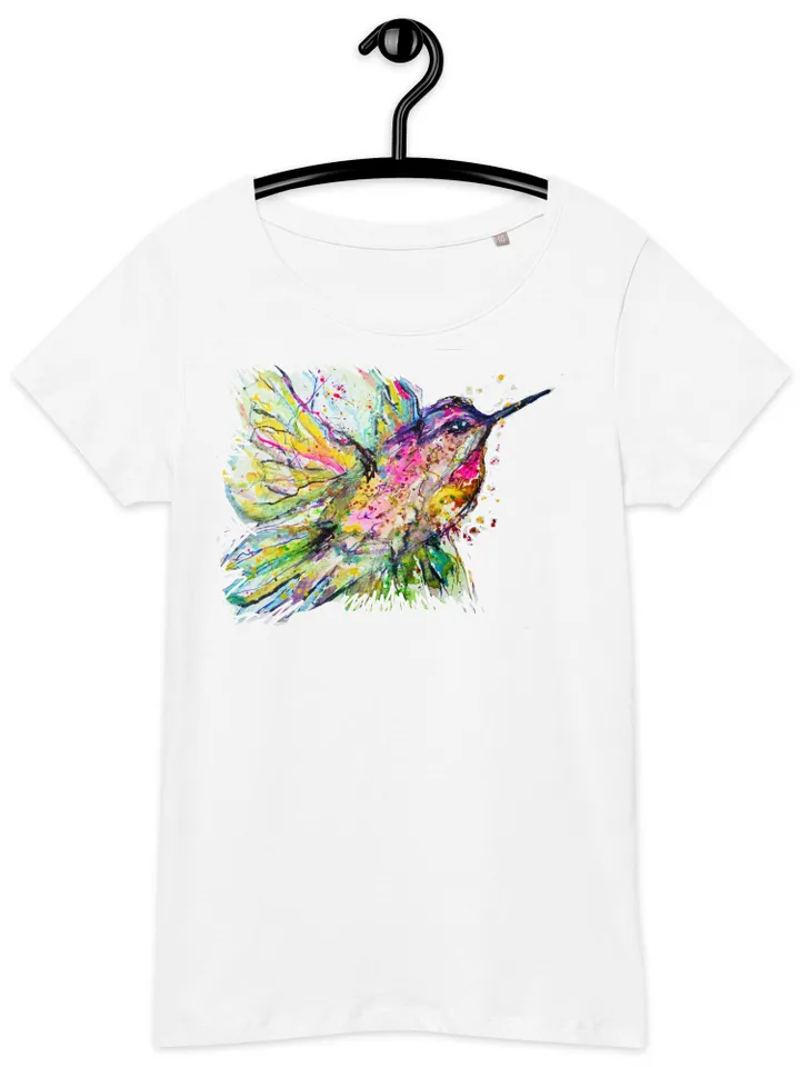 Hummingbirds Women’s basic organic t-shirt made with my original watercolour painting,birds t shirt gifts,unique artistic t shirts.