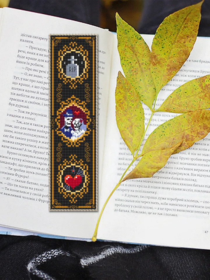 Gothic bookmark set cross stitch pattern PDF download Halloween Christmas cross stitch chart, Dancing skeleton cross stitch, Horror  #B137