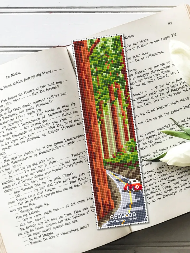 Redwood National park bookmark cross stitch pattern PDF download Nature cross stitch chart, Digital bookmark pattern, Road trip Forest #B171