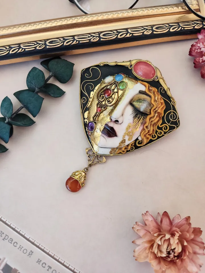 Necklace-brooch "Golden Tears" based on the painting by Anne-Marie Zilberman