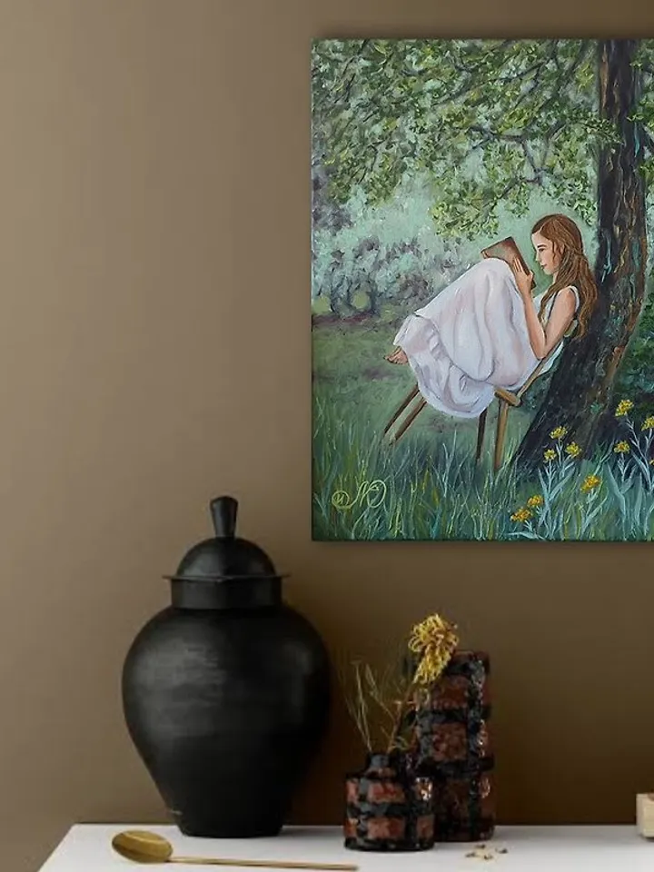 Girl Painting Forest Original Art Figurative Artwork Oil Painting Canvas Art