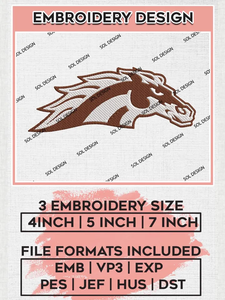 Western Michigan Broncos Logo Machine Embroidery Design, NCAA Western Michigan Broncos Embroidery Design Design files, NCAA Embroidery Designs, NCAA Machine Embroidery Designs, Digital Download