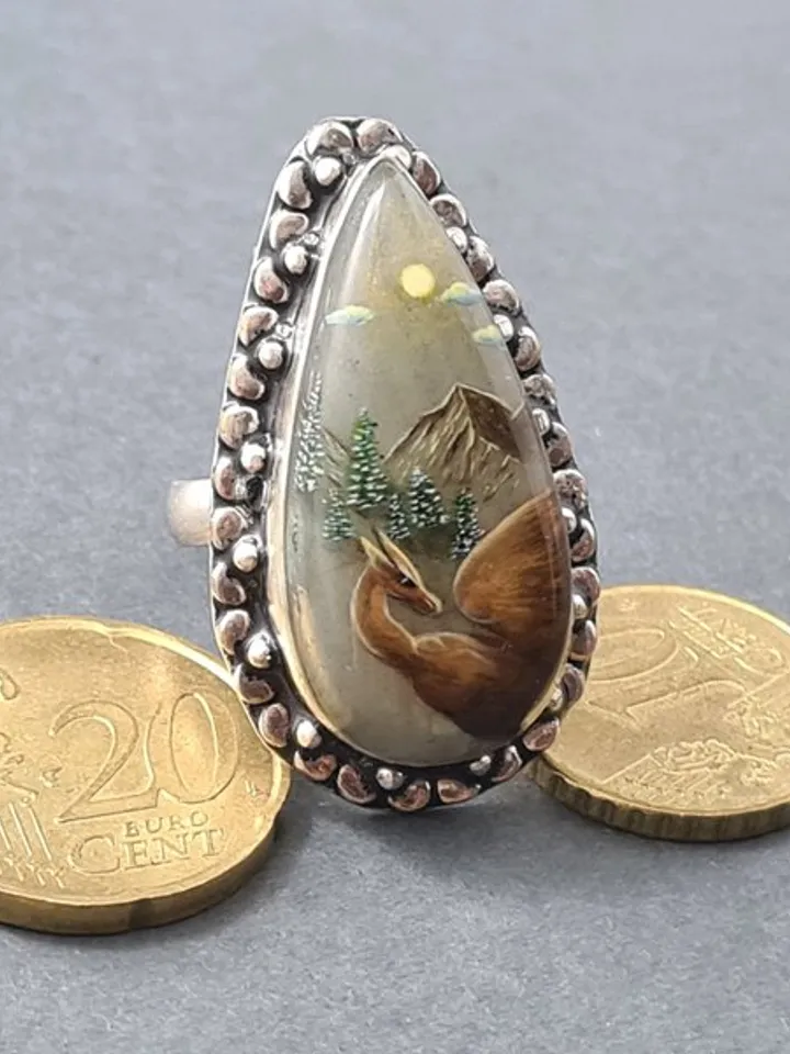 Dragon ring Labradorite ring Stone painting dragon Aaa large labradorite ring