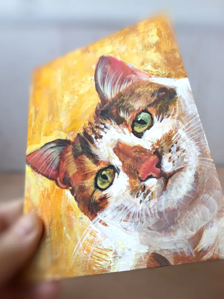 Cat On Yellow, acrylic, 6x8"
