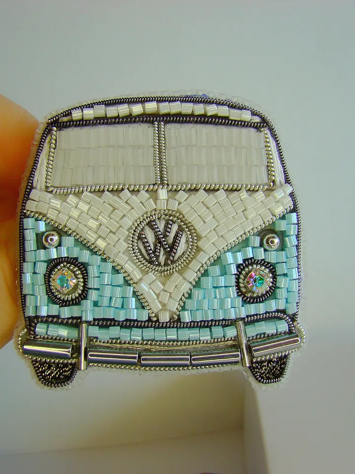 Brooch Car, beaded brooch, embroidered brooch, handmade design, custom brooch, cute brooch