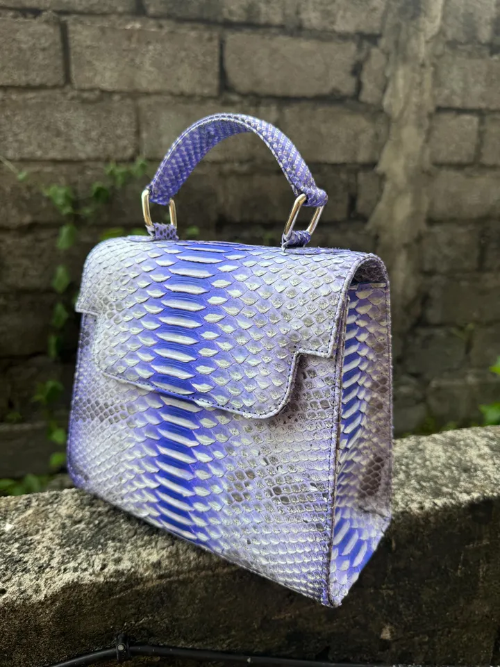 Genuine python skin light blue women elegant crossbody handle bag | Genuine snake leather purse | Classy woman handmade bag | handle bag