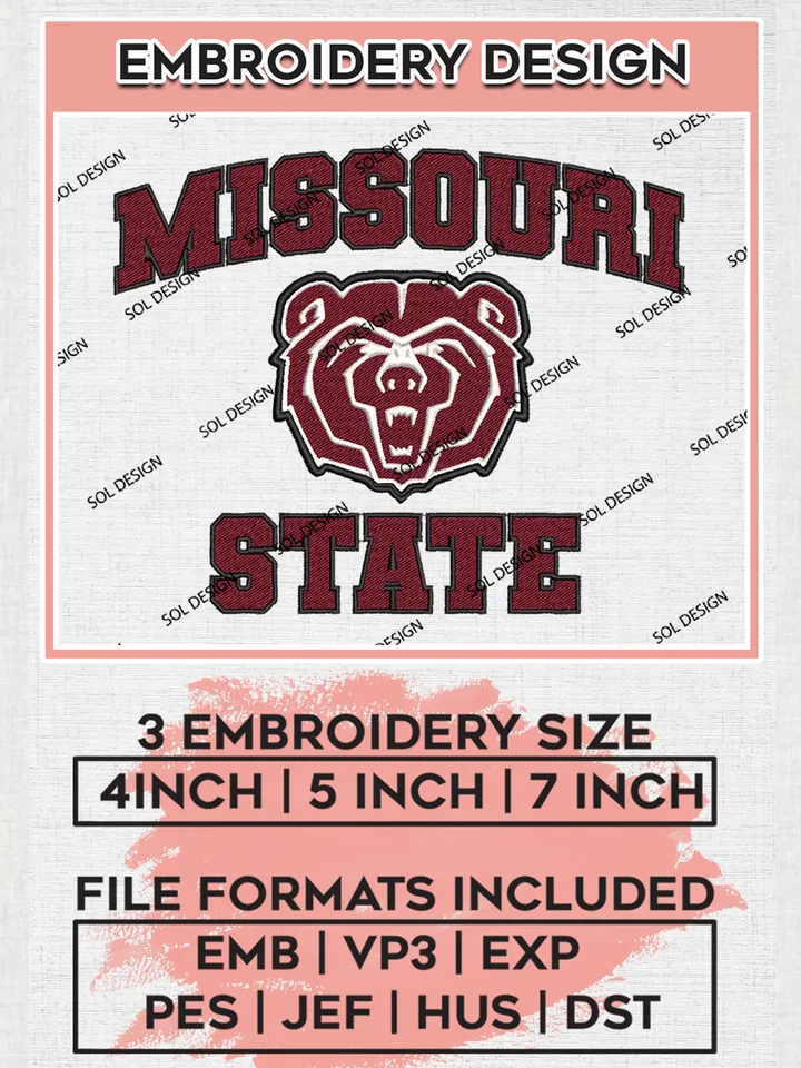 NCAA Missouri State Team Mascot Logo embroidery designs, NCAA Missouri State Bears Logo Machine embroidery files, NCAA Team Logo embroidery designs, NCAA Game Day Machine embroidery designs, Digital Download