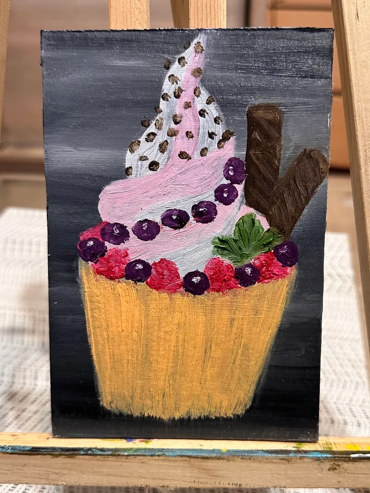 Oil Painting Cupcake with Berries Cake Food Cardboard 10x15cm 6x4 inch Kitchen Wall Decor