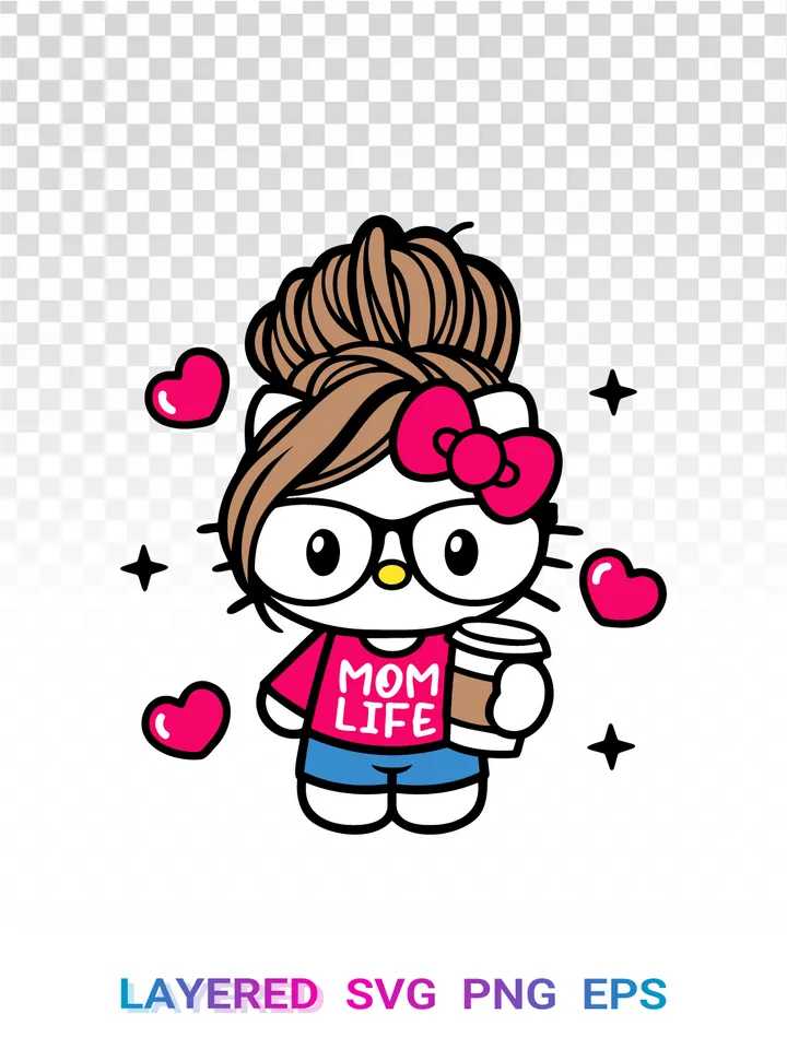 Hello Kitty Mom Life SVG PNG, Mother's Day Sanrio ☕