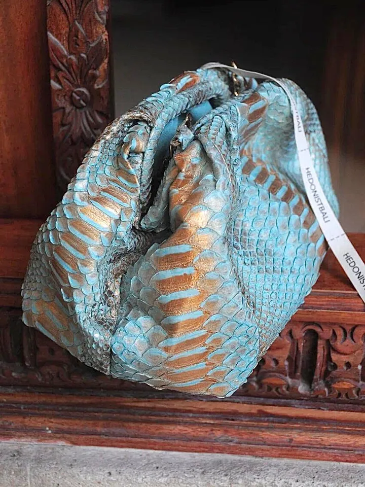 Genuine python skin blue pouch bag | exotic leather bags | small size soft clutch | snake designer bag | gift for her | classy purse