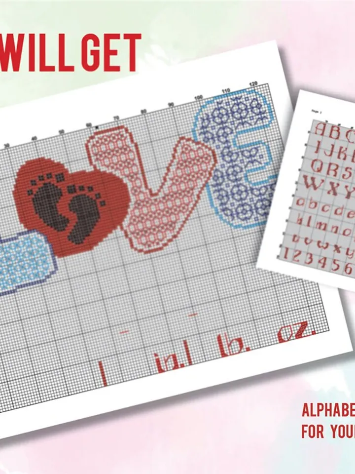 Baby Shower Love and Alphabet Cross stitch pattern Blackwork | Embroidery Pattern | Instant Download | Embroidery Designs