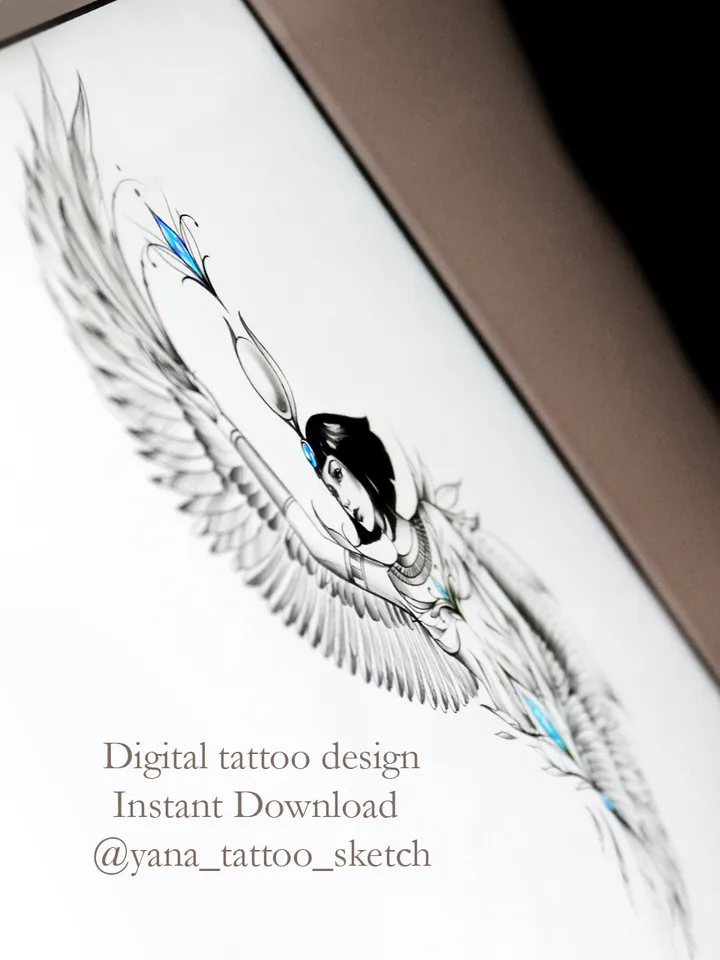 Egyptian Goddess Tattoo Design Goddess Isis Tattoo Stencil Drawing Idea, Instant download PDF, JPG