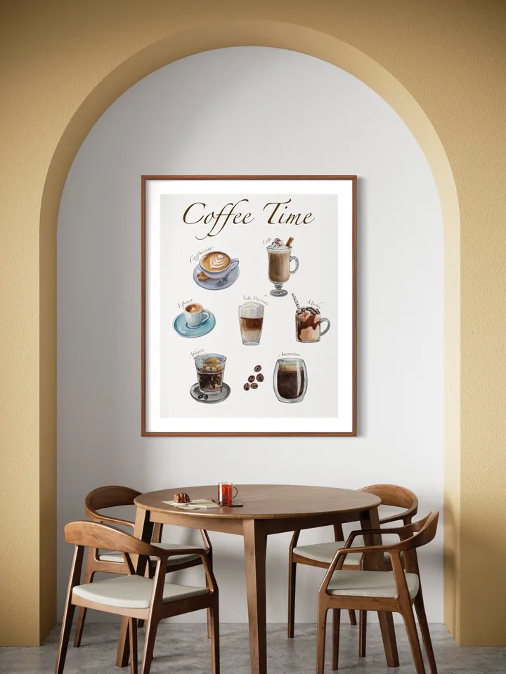 Coffee Watercolor Painting Print, Minimal Boho Coffee, Coffee Lover Gift, Modern Coffee Poster, Kitchen Print, Enjoy Coffee Print,Cup