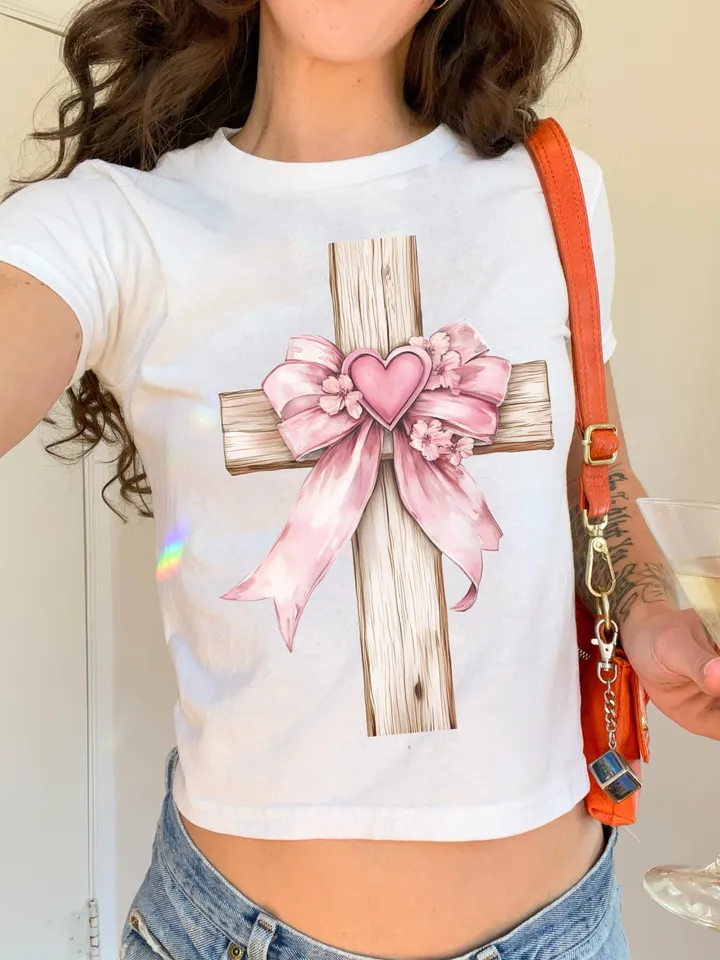 Valentine Cross PNG, Coquette Valentine Cross Bow png, He loved Us png, Christian Coquette Cross png, Bible Verse png, Vday Coquette png