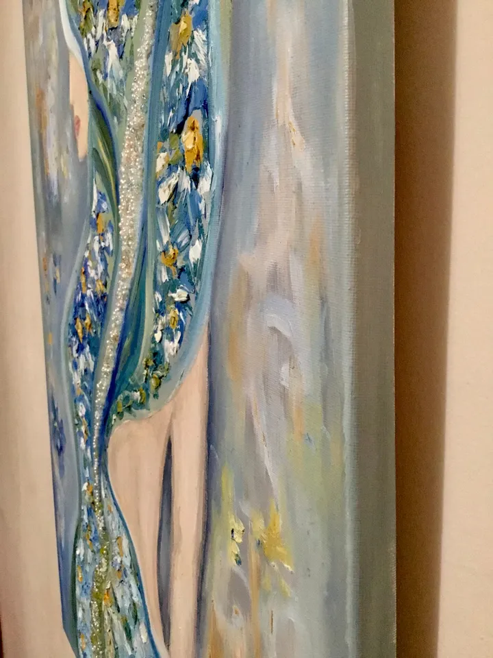 Purity - original oil painting on large canvas,rhinestones decorated, woman in daisies,impasto oil painting,home decoration,woman in daisies