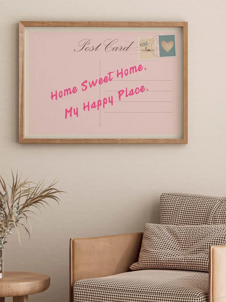 Home Sweet Home My Happy Place Vintage Post Card Poster Trendy Horizontal Print Apartment Wall Art Cute Girly Retro Wall Art Digital print