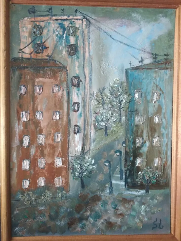 Oil Painting City Streets at Dawn, Empty Streets, Original Art, Handmade, Paper 12x8 inches