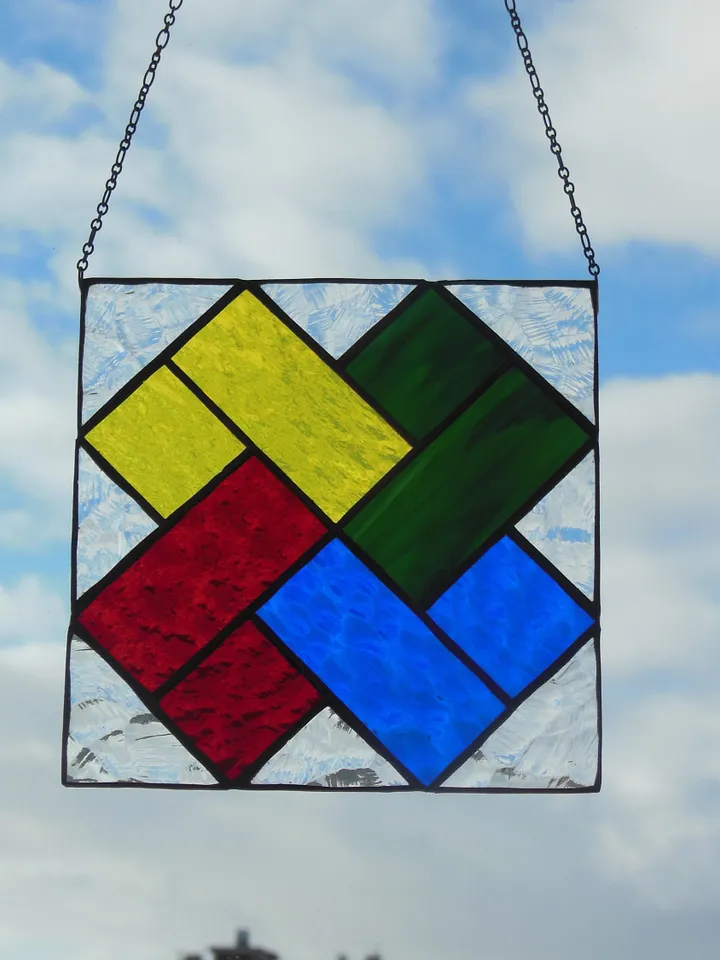 Art Stained Glass window hanging Panel " Card Stunt " Suncatcher Square