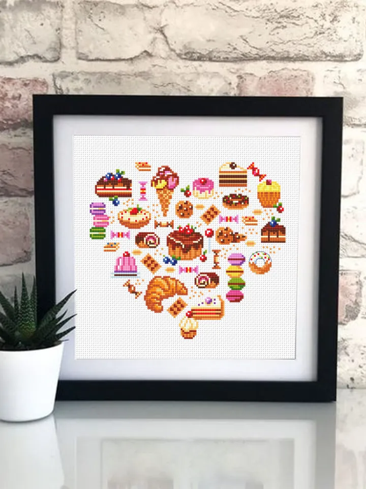 Dessert cross stitch pattern download PDF Small sweets sampler cross stitch, Mini food cross stitch chart, Bakery art, Kitchen decor #F14