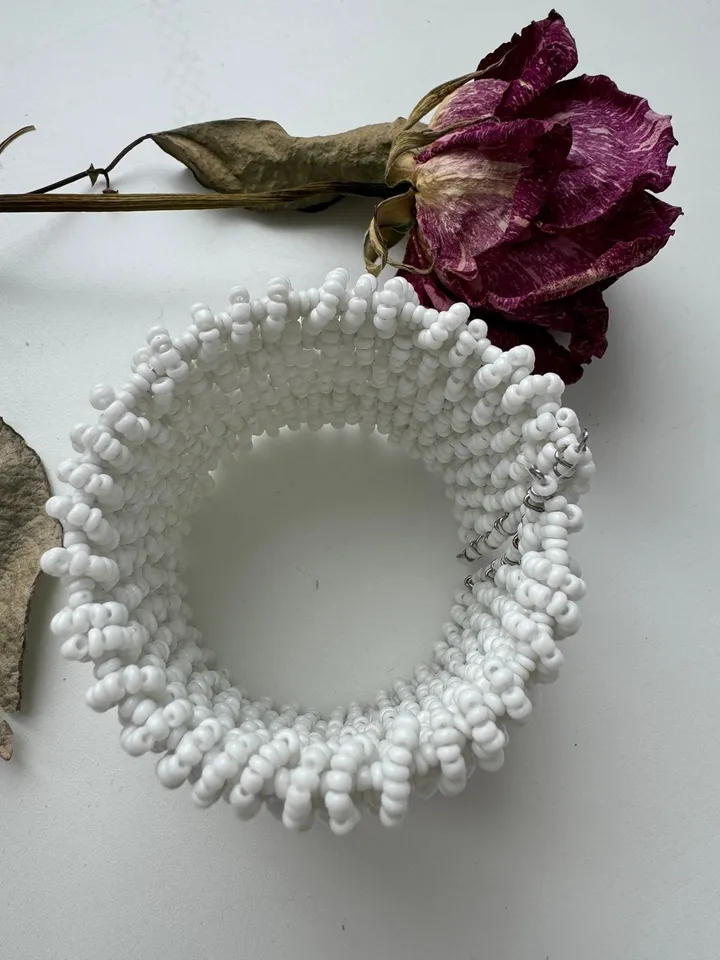 Wide Beaded Handmade Women Bracelet | White Bracelet | Bead Bracelet | Red  Summer Bracelet | Chic Bracelet | Evening  Classy Bracelet