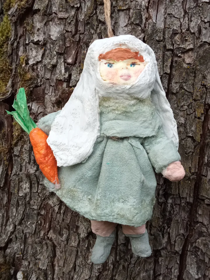 Small handmade Bunny Girl pendant doll. Cotton doll. Author's doll. New Year's decoration on the Christmas tree. Holiday gifts. Easter decor. Christmas decor. Xmas gifts. Xmas ornaments Made in 1 copy. Free shipping