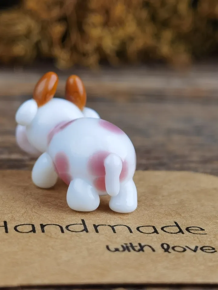 GLASS FIGURINES Cow figurine Glass cow Miniature cow tiny cow Tiny glass animals Farm animals Strawberry Dollhouse miniature Blown