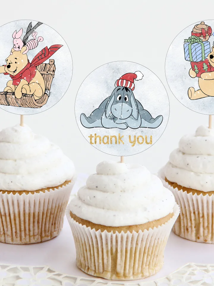 Editable Cupcake topper Hundred Acre Wood First Birthday party cupcake label; Winnie the Pooh Party; Classic Pooh Birthday topper ; xpooh1