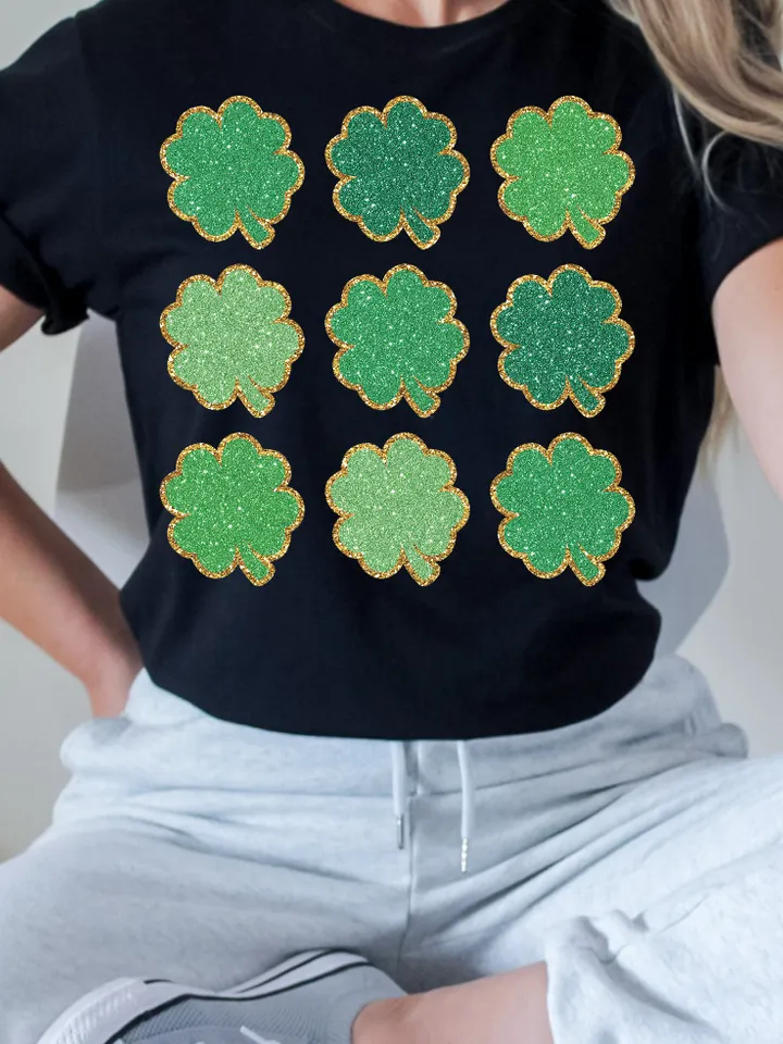 Faux Sequin Clovers PNG St. Patrick's Day PNG St Patty's Shirt Design Faux Glitter Png Green Lucky Clover Sublimation, Trendy St Patrick's