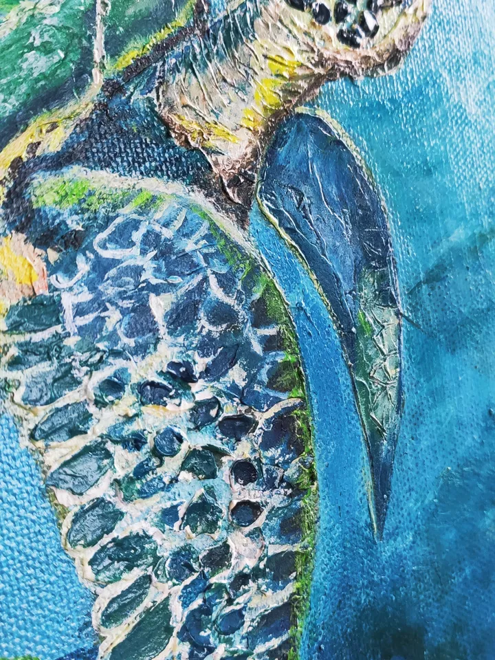 To the sun sea turtle underwater world oil on canvas 40x30 cm three-dimensional painting