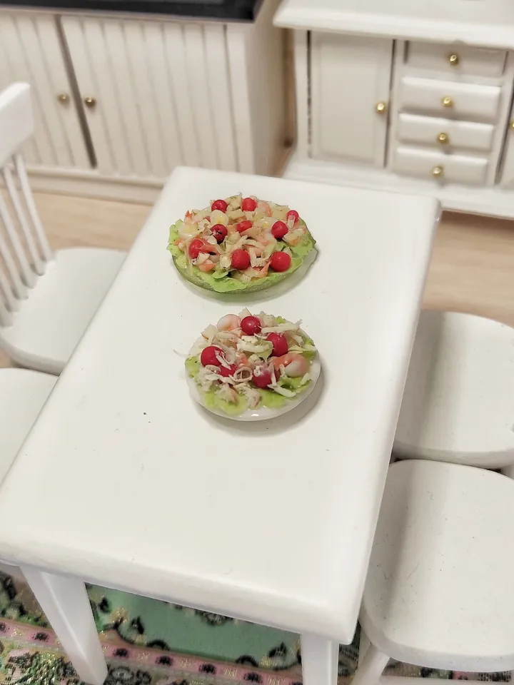 Realistic Caesar salad with shrimps - realistic salad - doll food - 1 12 scale - mini food - miniature for dollhouse