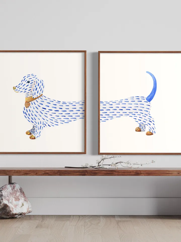 Dachshund  Set Of 2 Art Watercolor Painting Dachshund Gift Dog Wall Art Dog Mom Gift Sausage Dog Art Funny Dachshund Art Gift For Him Print