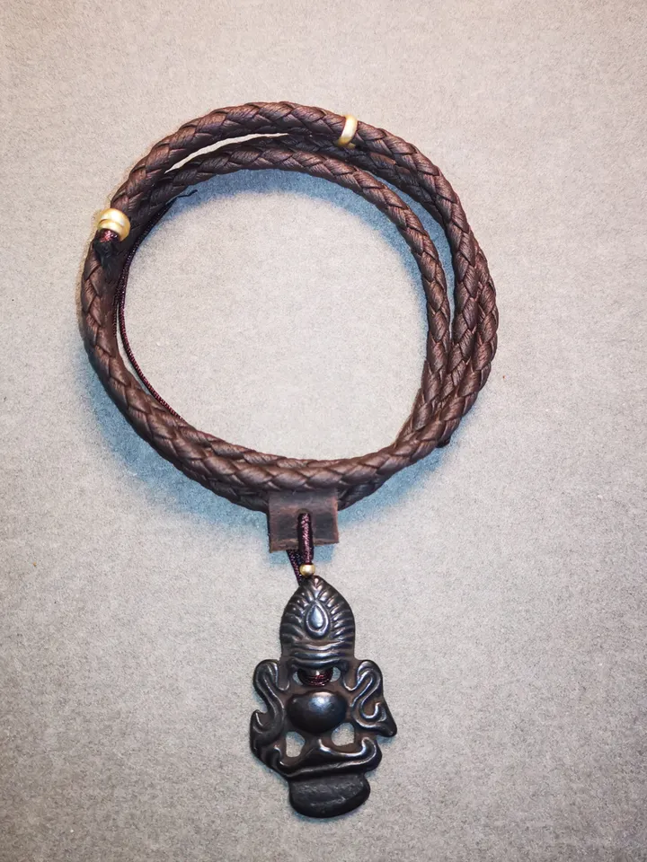 Gandhanra Antique Triratna Symbol Badge, Nubro,Tibetan Buddhist Protective Amulet Pendant,Made of Thokcha,60 Years Old