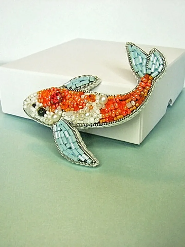 Brooch Koi carp, beaded brooch, embroidered brooch, handmade design, custom brooch, fish brooch