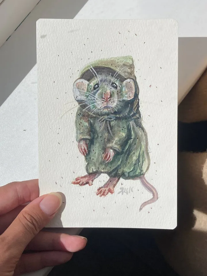 Rat Painting Original Cute Rat Art Small Watercolor Painting Animal Artwork Wizard Animal Illustration Mice Art 4 by 6 Wall Decor